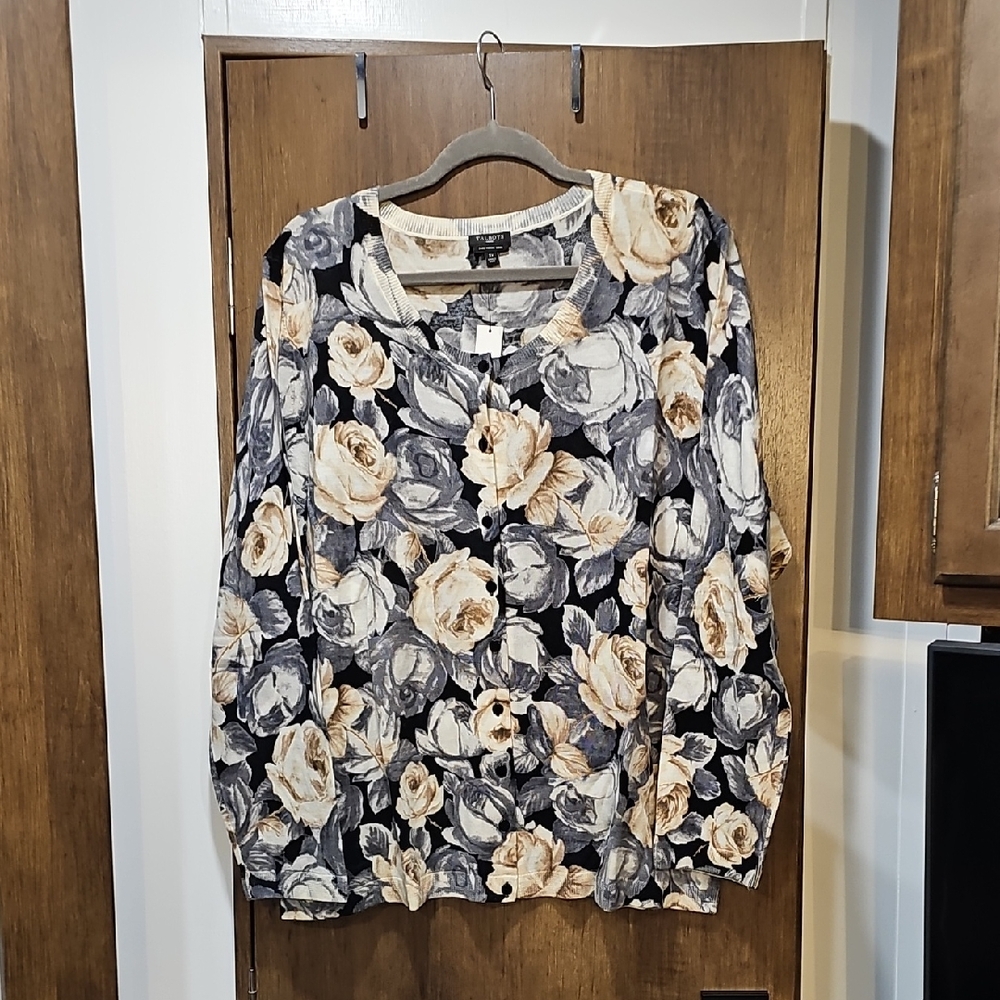 NWT Talbots Floral Print Women's cardigan button up sweater plus size 3X
